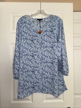 Mario Serrani Blue Floral Print Blouse XXL